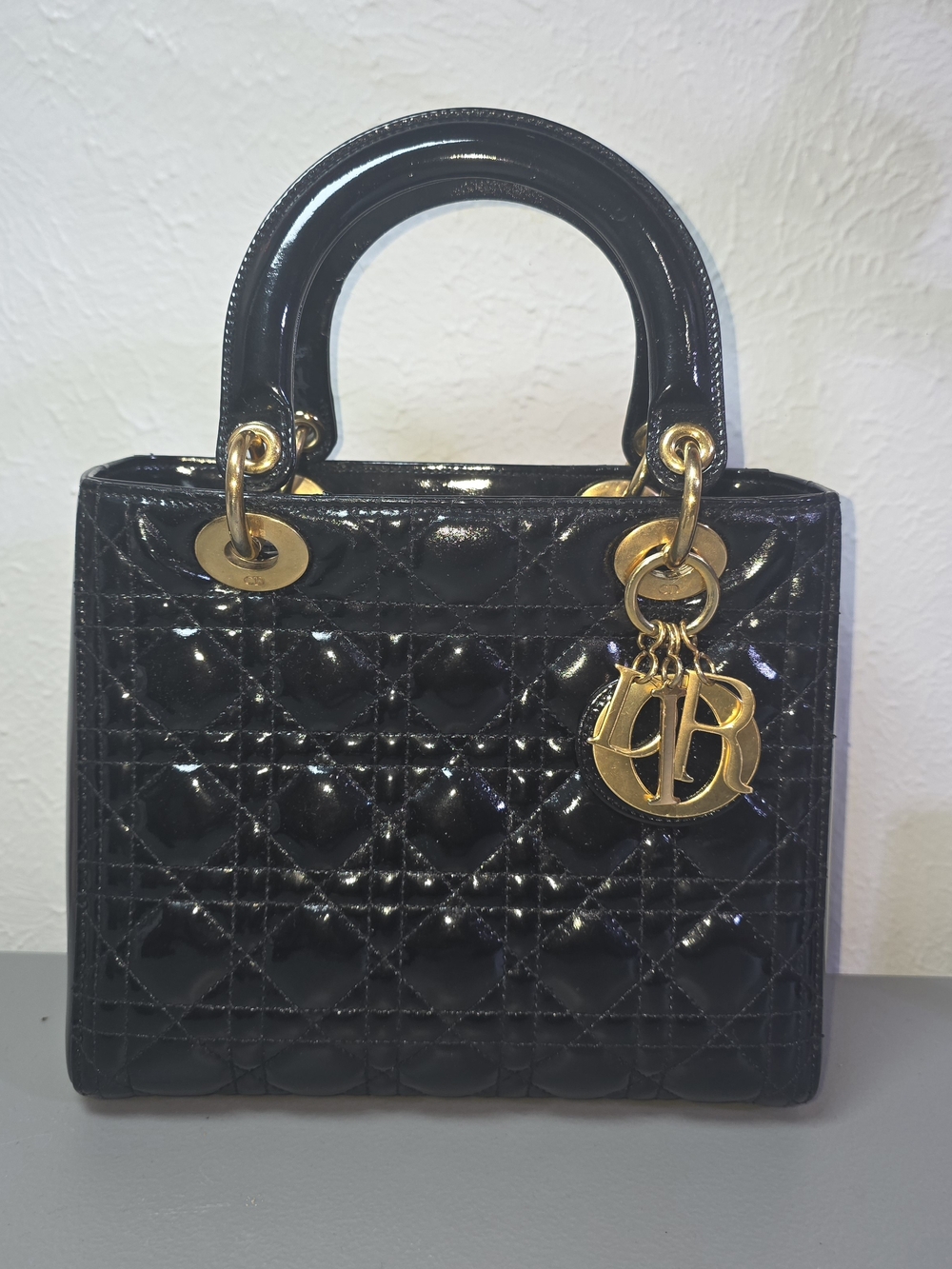 Dior Black Patent Leather Lady Dior Mini Tote- FULL SET-